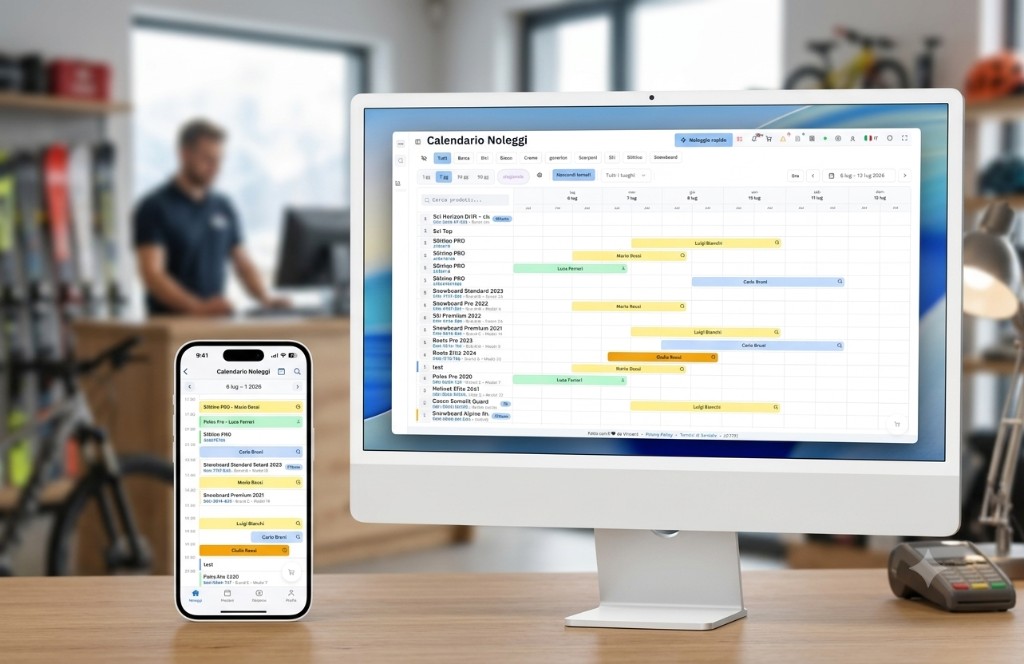 Noleggy in negozio: calendario noleggi su computer e smartphone